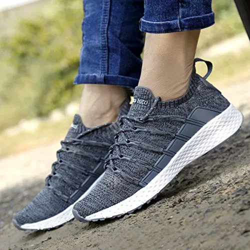 Bacca Bucci® Men's Stella Comfortable Running Shoes with Adaptive Smart Cushioning 5 in 1 uni-Moulding Technology Professional Non Slip Sneakers for Walking, Tennis, Fitness & Gym-Grey