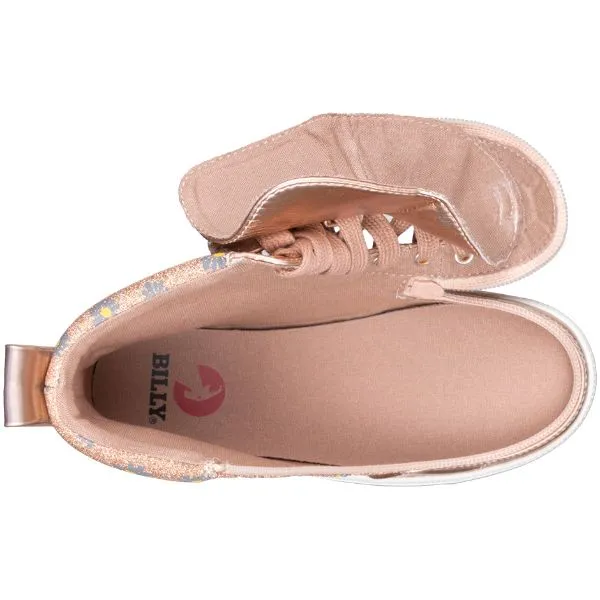 Billy Classic Rose Gold Daisy Kids High Top Adaptive Sneaker (EasyOn)