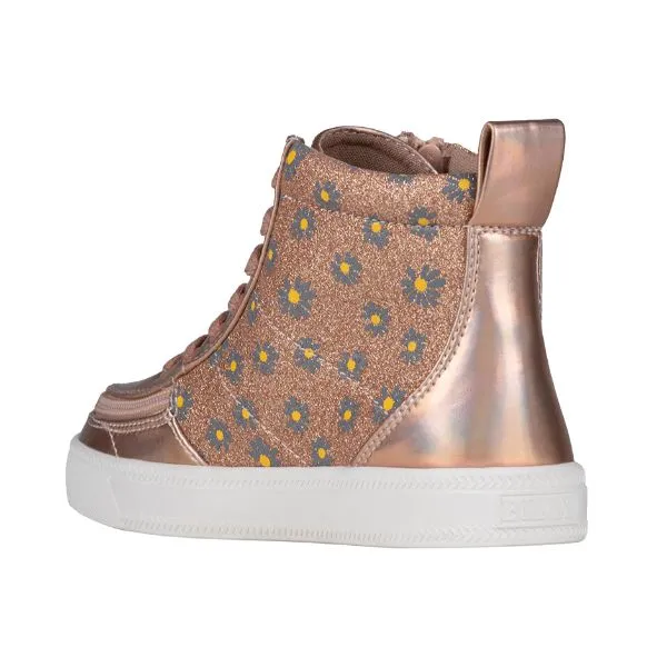 Billy Classic Rose Gold Daisy Kids High Top Adaptive Sneaker (EasyOn)