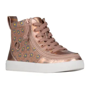 Billy Classic Rose Gold Daisy Kids High Top Adaptive Sneaker (EasyOn)