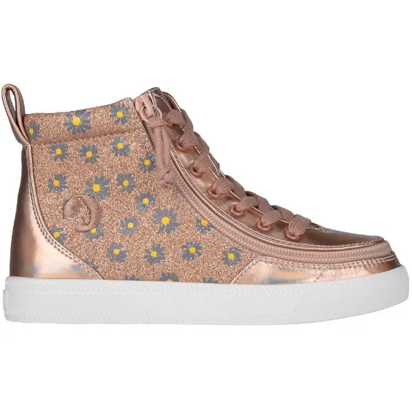 Billy Classic Rose Gold Daisy Kids High Top Adaptive Sneaker (EasyOn)
