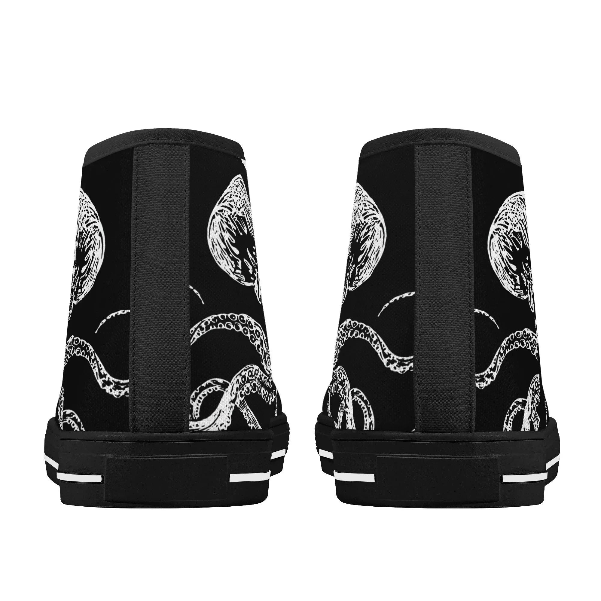 Black & White Octopus Mens High Top Canvas Shoes