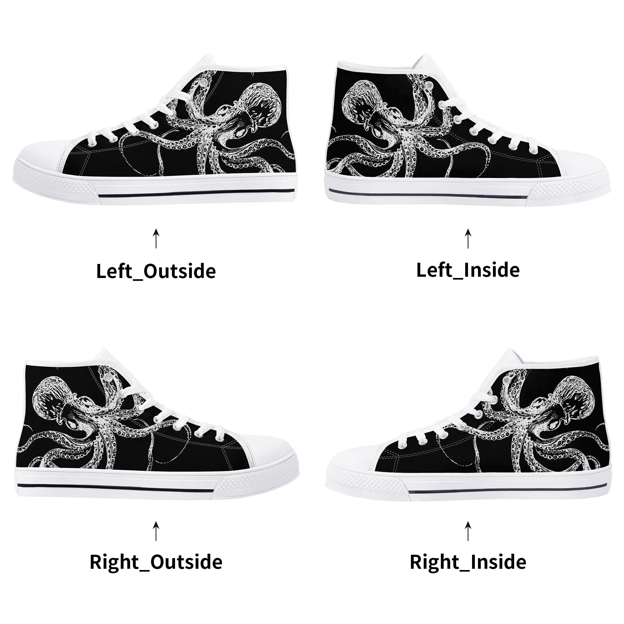 Black & White Octopus Mens High Top Canvas Shoes