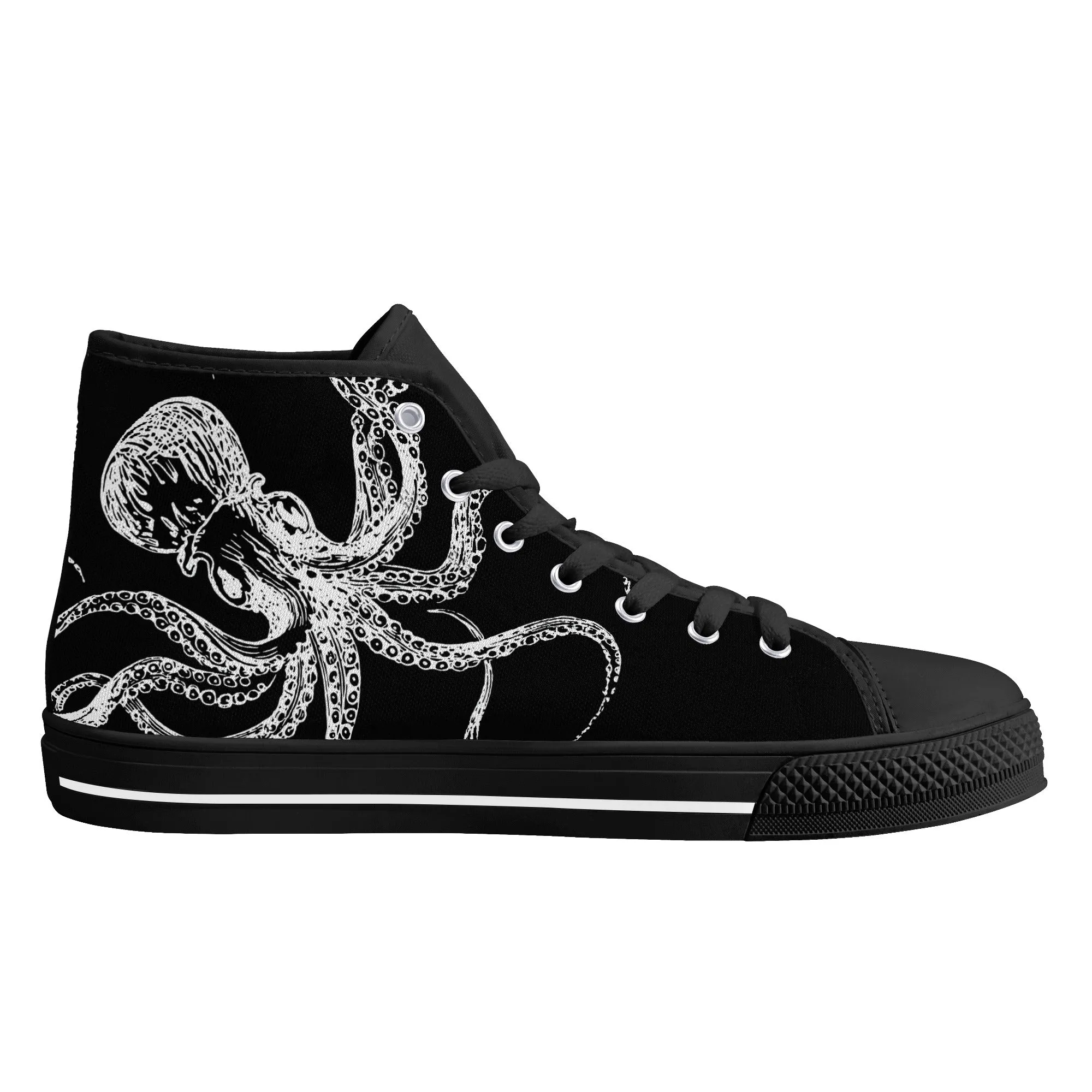 Black & White Octopus Mens High Top Canvas Shoes