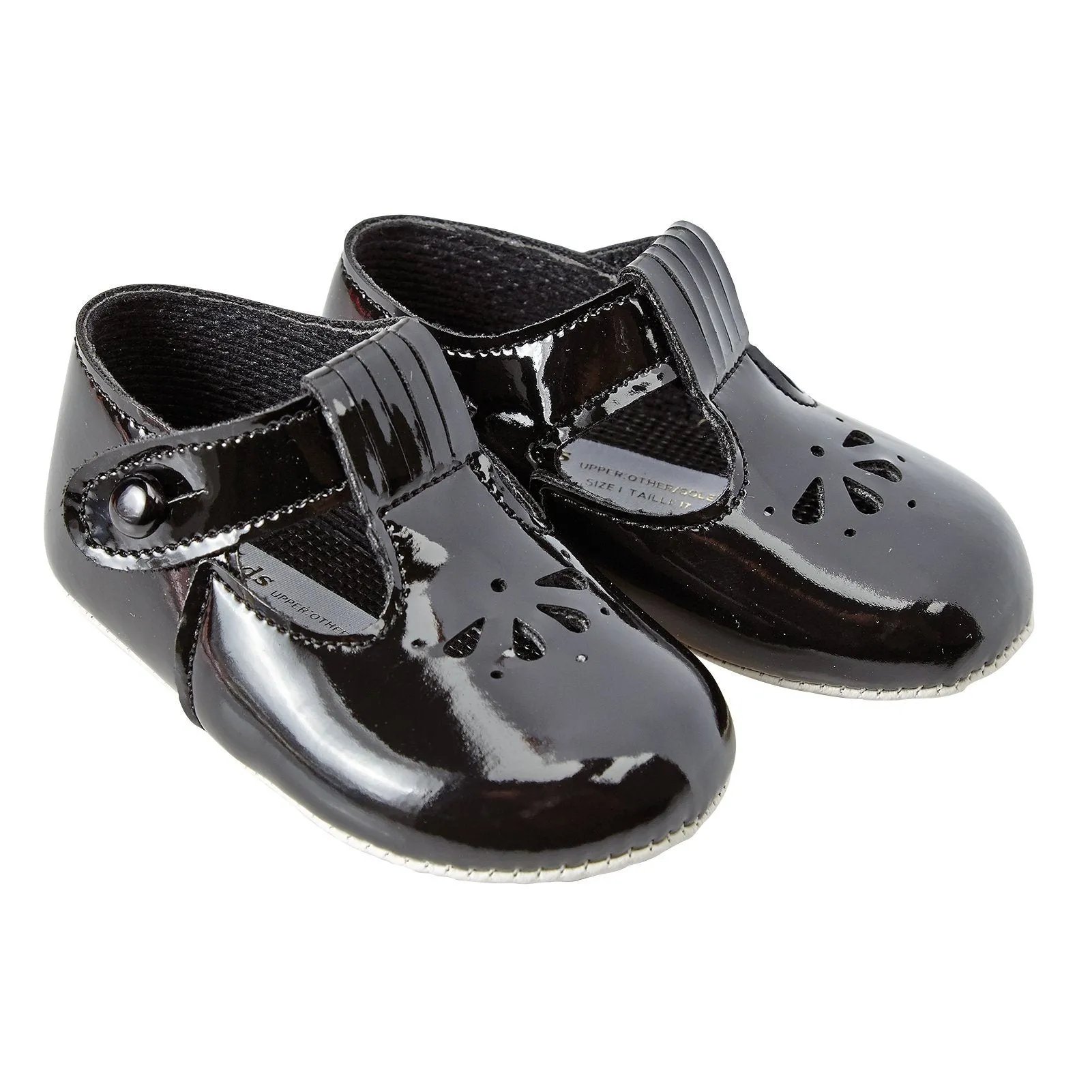 Black Patent Petal Punch T-Bar Shoes
