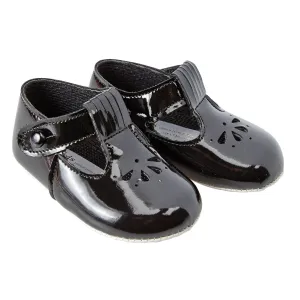 Black Patent Petal Punch T-Bar Shoes
