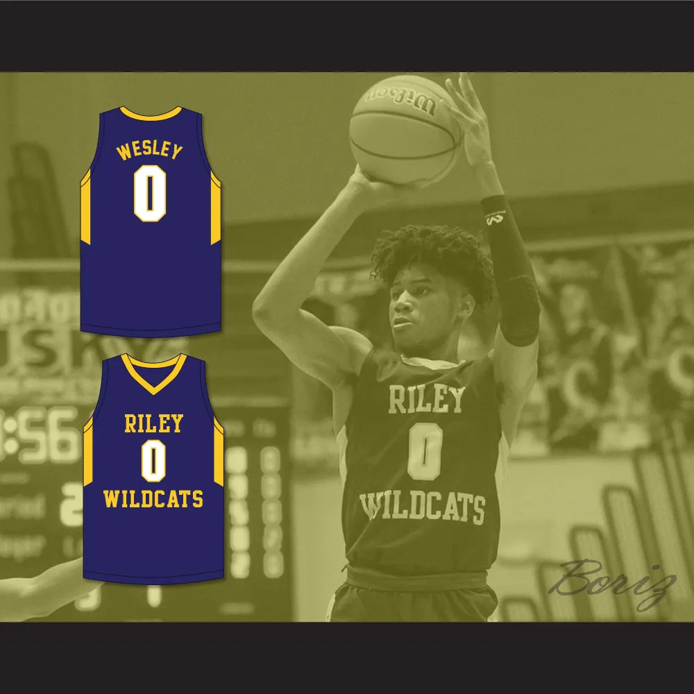 Blake Wesley 0 James Whitcomb Riley High School Wildcats Navy Blue Basketball Jersey 2