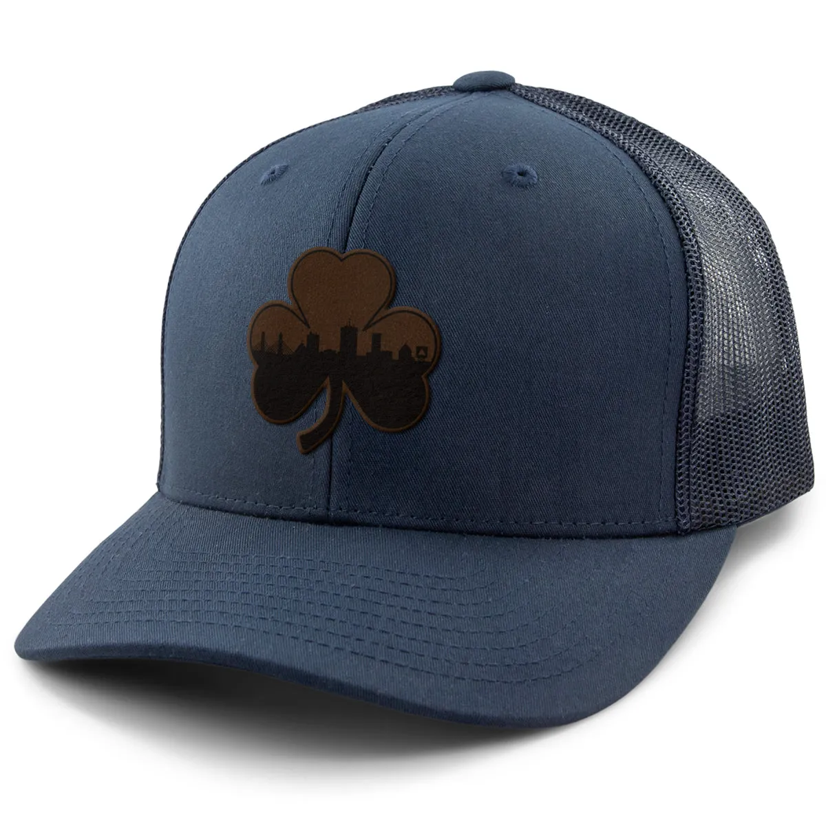 Boston Shamrock Skyline Leather Patch Classic Snapback Trucker