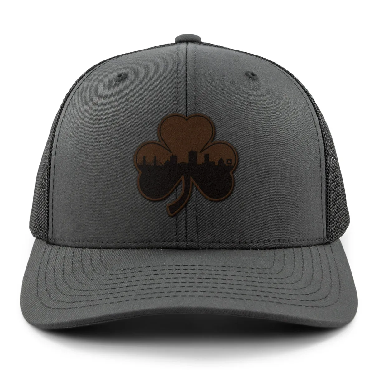 Boston Shamrock Skyline Leather Patch Classic Snapback Trucker