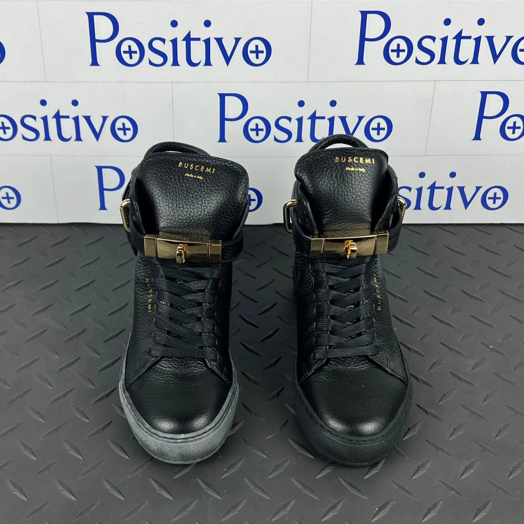 Buscemi Women's 100MM Alta Black/Black Leather Sneakers SAMPLE