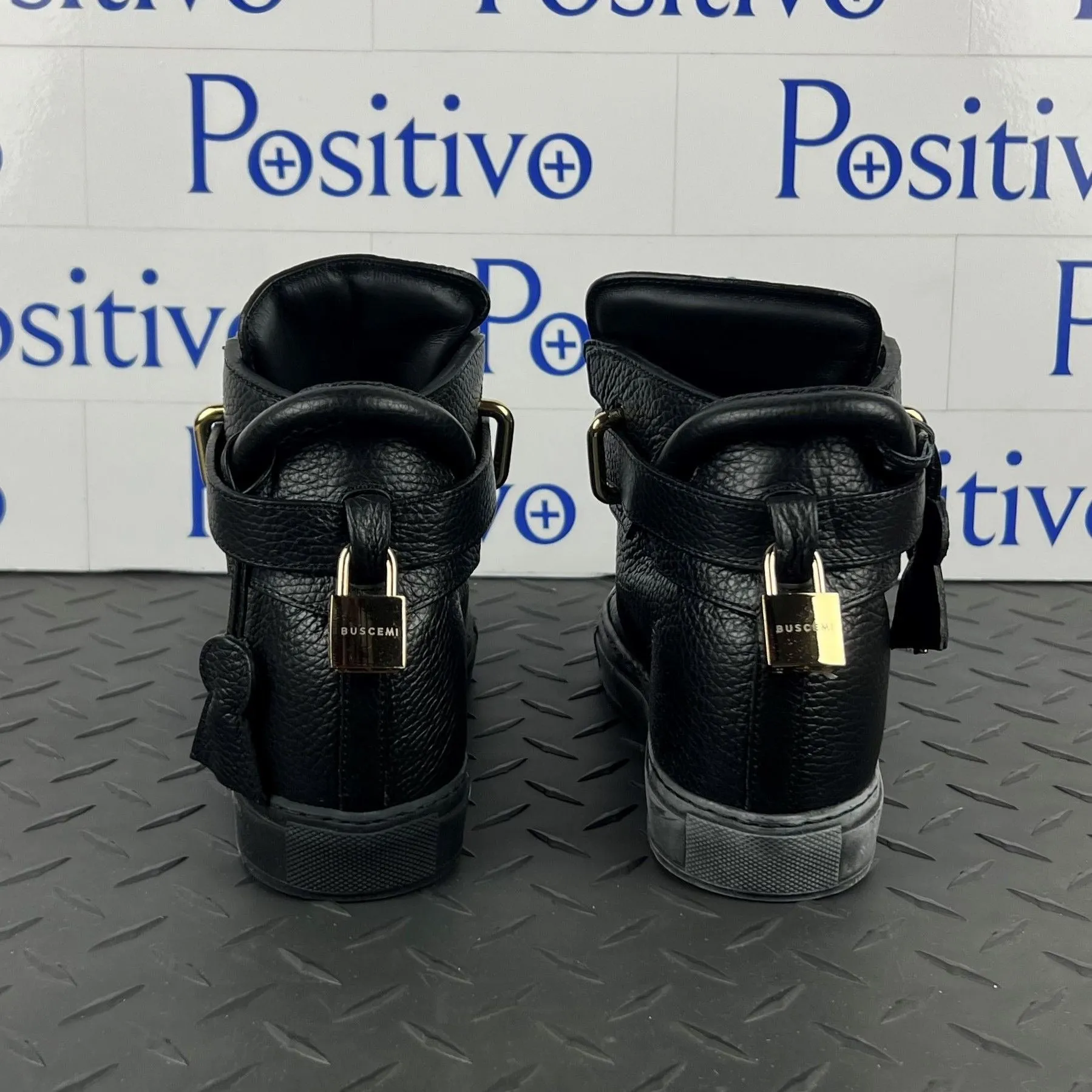 Buscemi Women's 100MM Alta Black/Black Leather Sneakers SAMPLE