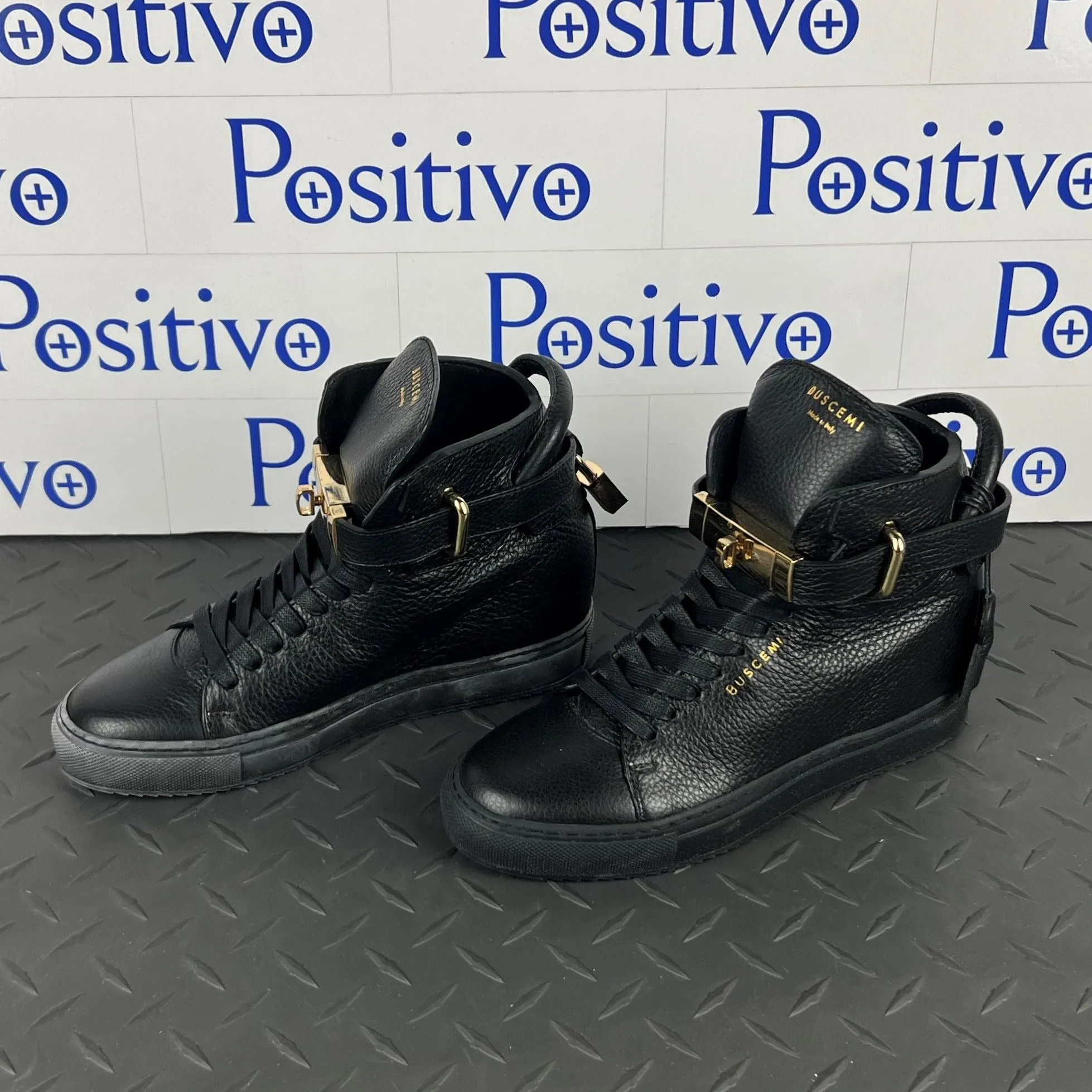 Buscemi Women's 100MM Alta Black/Black Leather Sneakers SAMPLE