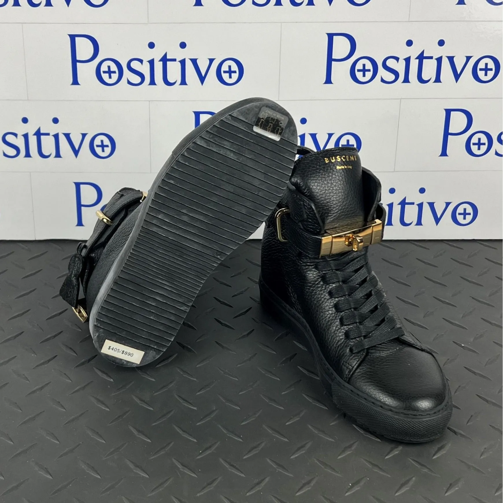 Buscemi Women's 100MM Alta Black/Black Leather Sneakers SAMPLE