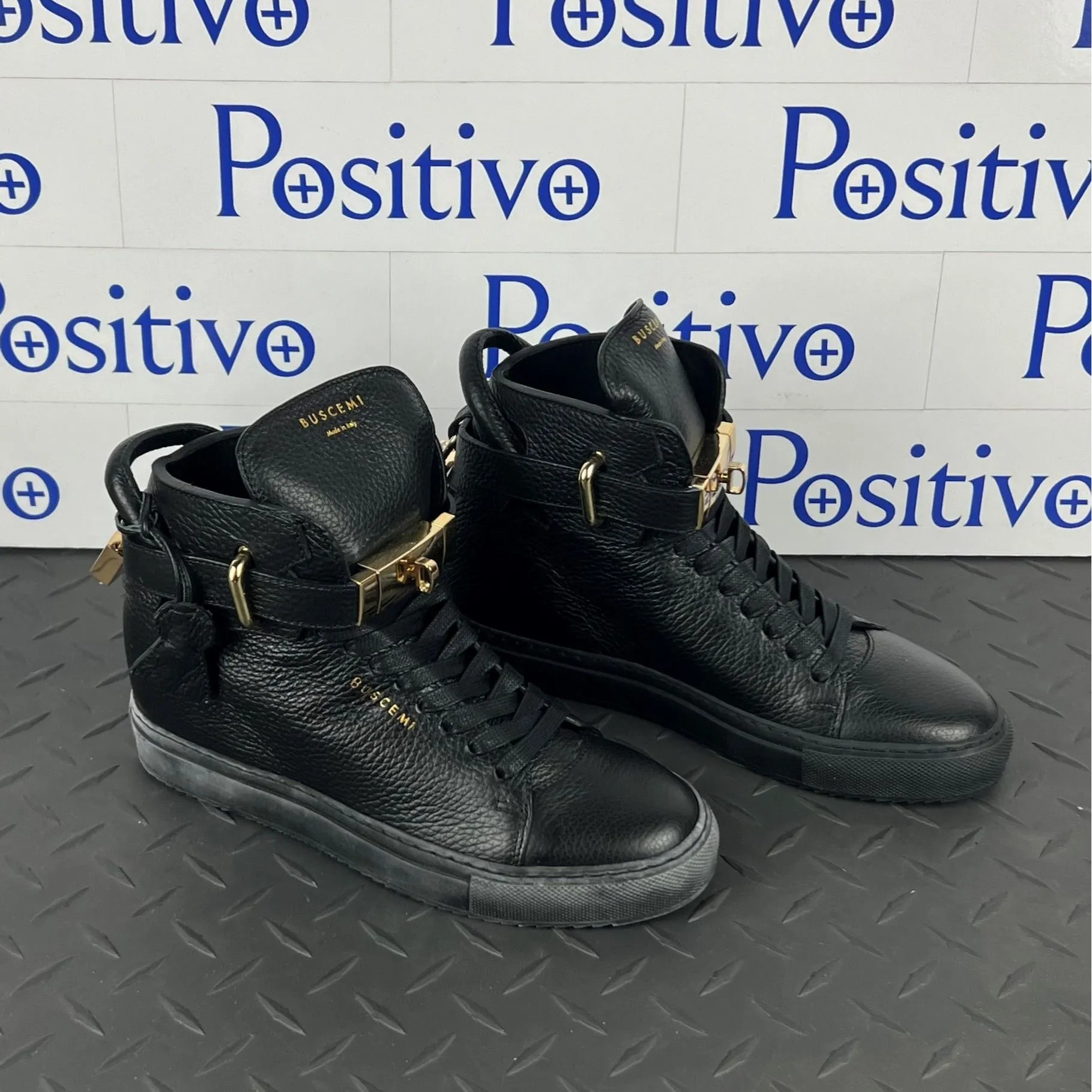 Buscemi Women's 100MM Alta Black/Black Leather Sneakers SAMPLE