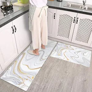Colorful Star 2 Pieces Waterproof Cushioned Kitchen Rugs Set PVC Leather Runner Rug Non-Slip Anti Fatigue Standing Mat Comfort Floor Mat for Kitchen Laundry Decor 17"x 29" 17"x 47" Luxury Marble Ink