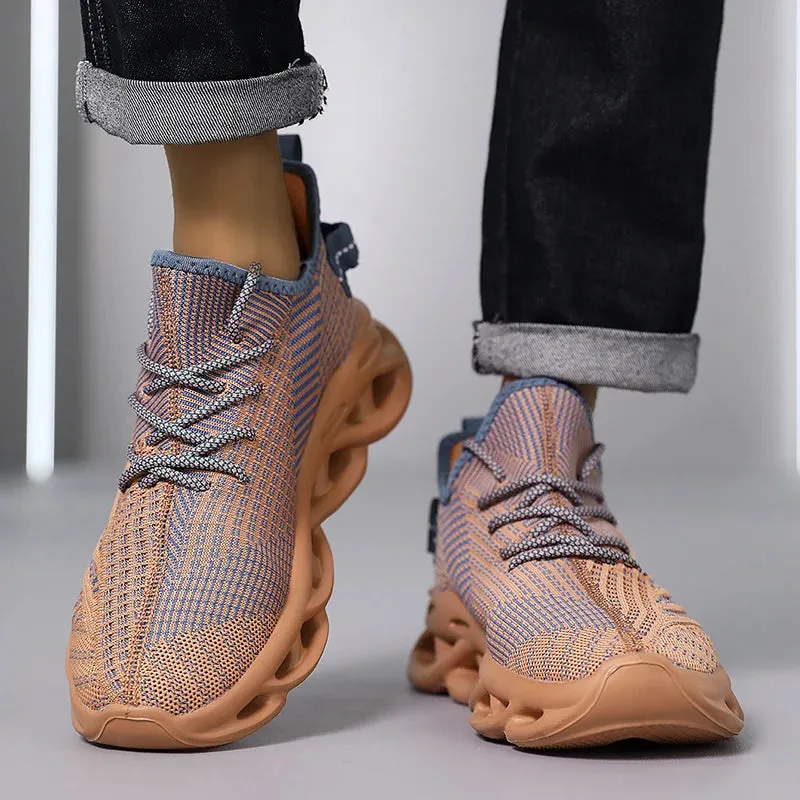 Comfortable Sneakers – Breathable Mesh Tennis Sports Running & Walking Outdoor Shoes for Men, Red Flying Weave, Slip-on Gym Shoes