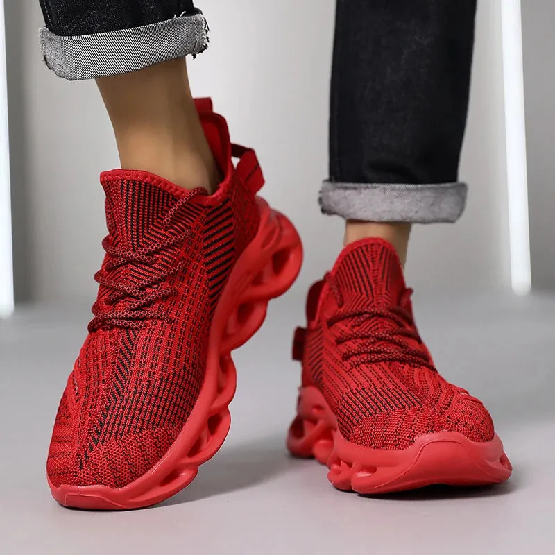 Comfortable Sneakers – Breathable Mesh Tennis Sports Running & Walking Outdoor Shoes for Men, Red Flying Weave, Slip-on Gym Shoes
