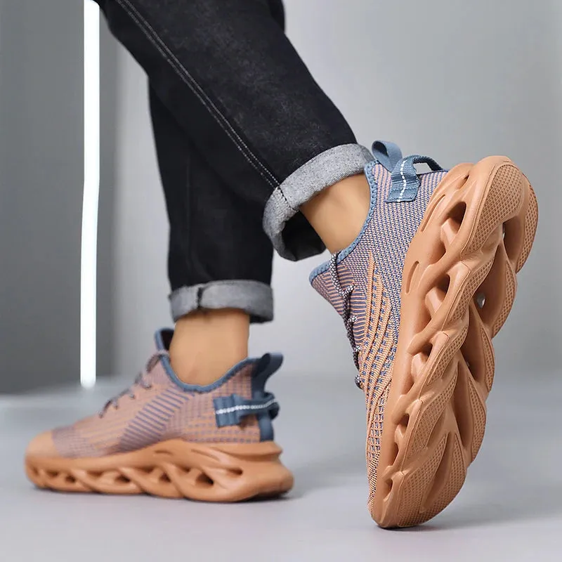 Comfortable Sneakers – Breathable Mesh Tennis Sports Running & Walking Outdoor Shoes for Men, Red Flying Weave, Slip-on Gym Shoes
