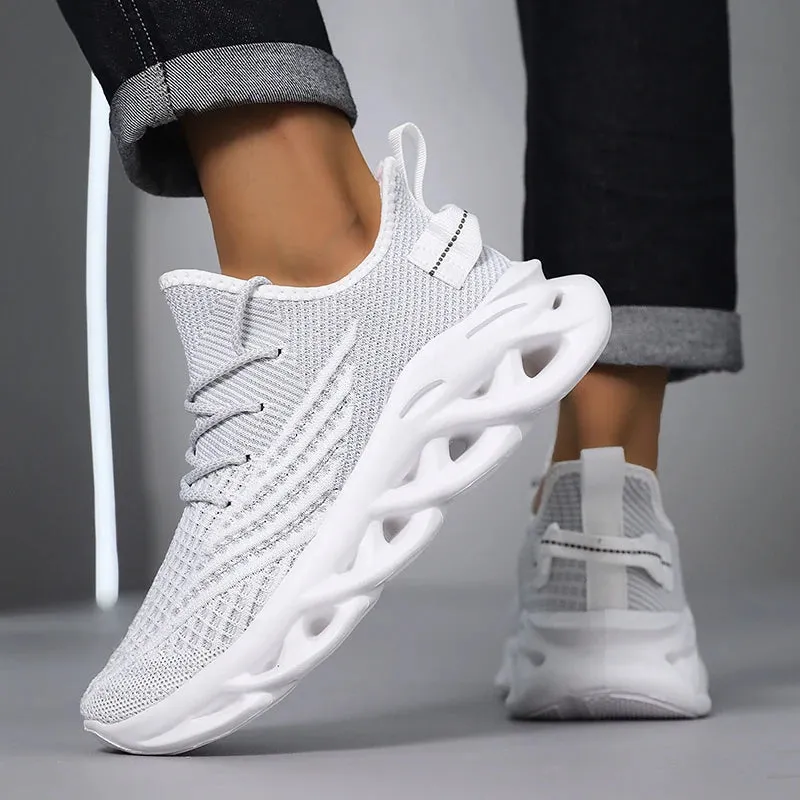 Comfortable Sneakers – Breathable Mesh Tennis Sports Running & Walking Outdoor Shoes for Men, Red Flying Weave, Slip-on Gym Shoes