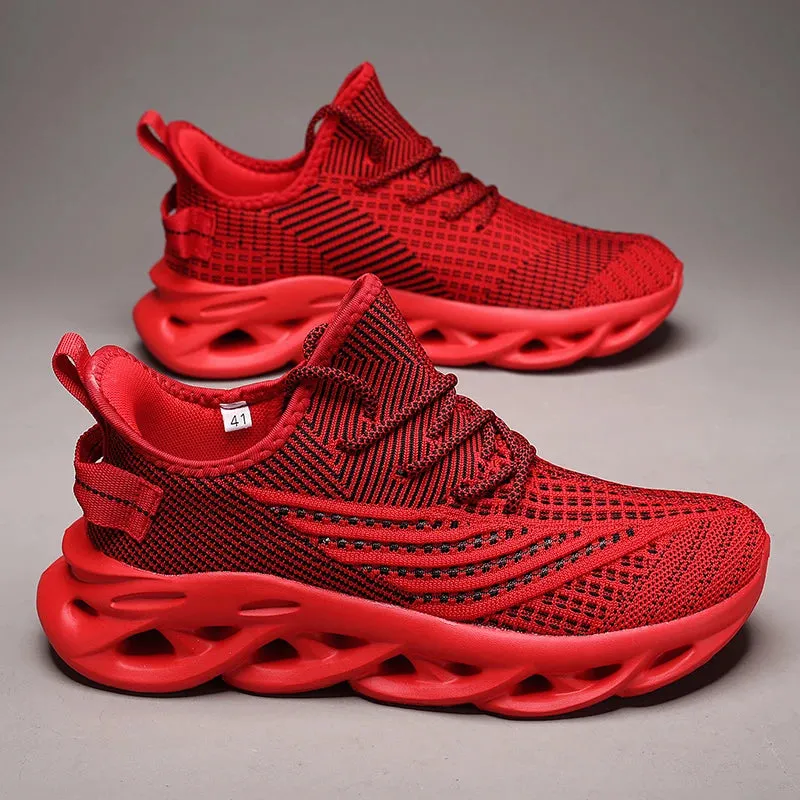Comfortable Sneakers – Breathable Mesh Tennis Sports Running & Walking Outdoor Shoes for Men, Red Flying Weave, Slip-on Gym Shoes