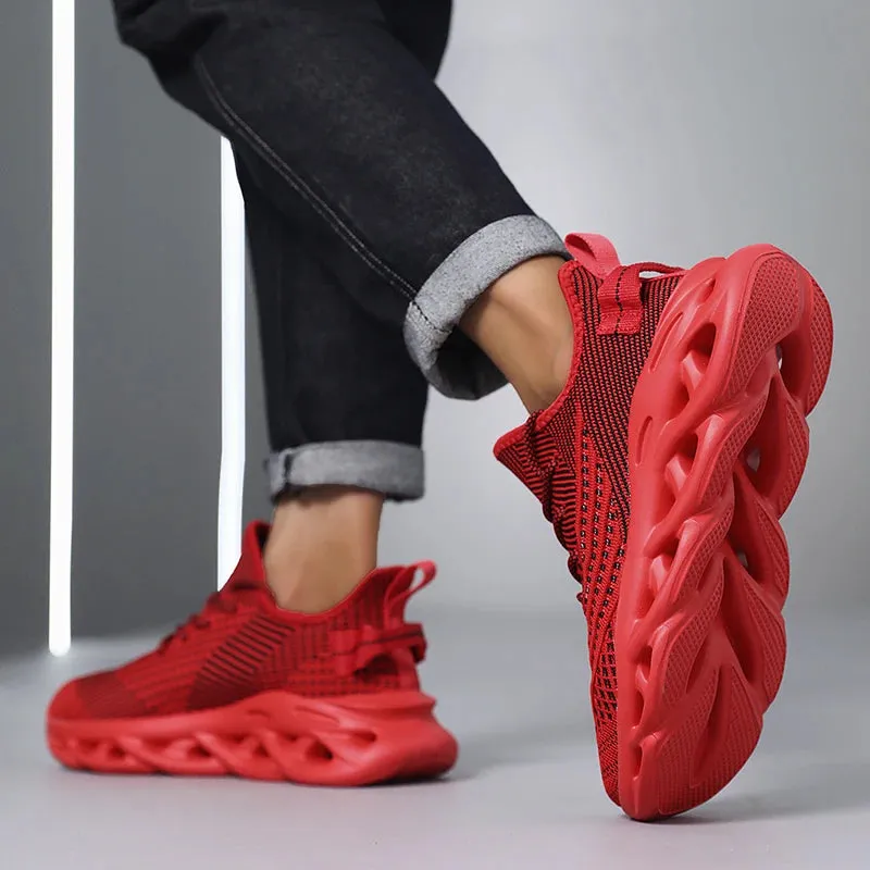 Comfortable Sneakers – Breathable Mesh Tennis Sports Running & Walking Outdoor Shoes for Men, Red Flying Weave, Slip-on Gym Shoes