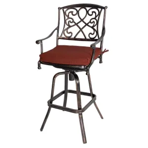 Crestlive Products Patio bar stool Aluminum Frame In Antique Brown Finish Metal Swivel Bar Stool with Red Sunbrella Fabric Cushioned Seat! Retails $290US 