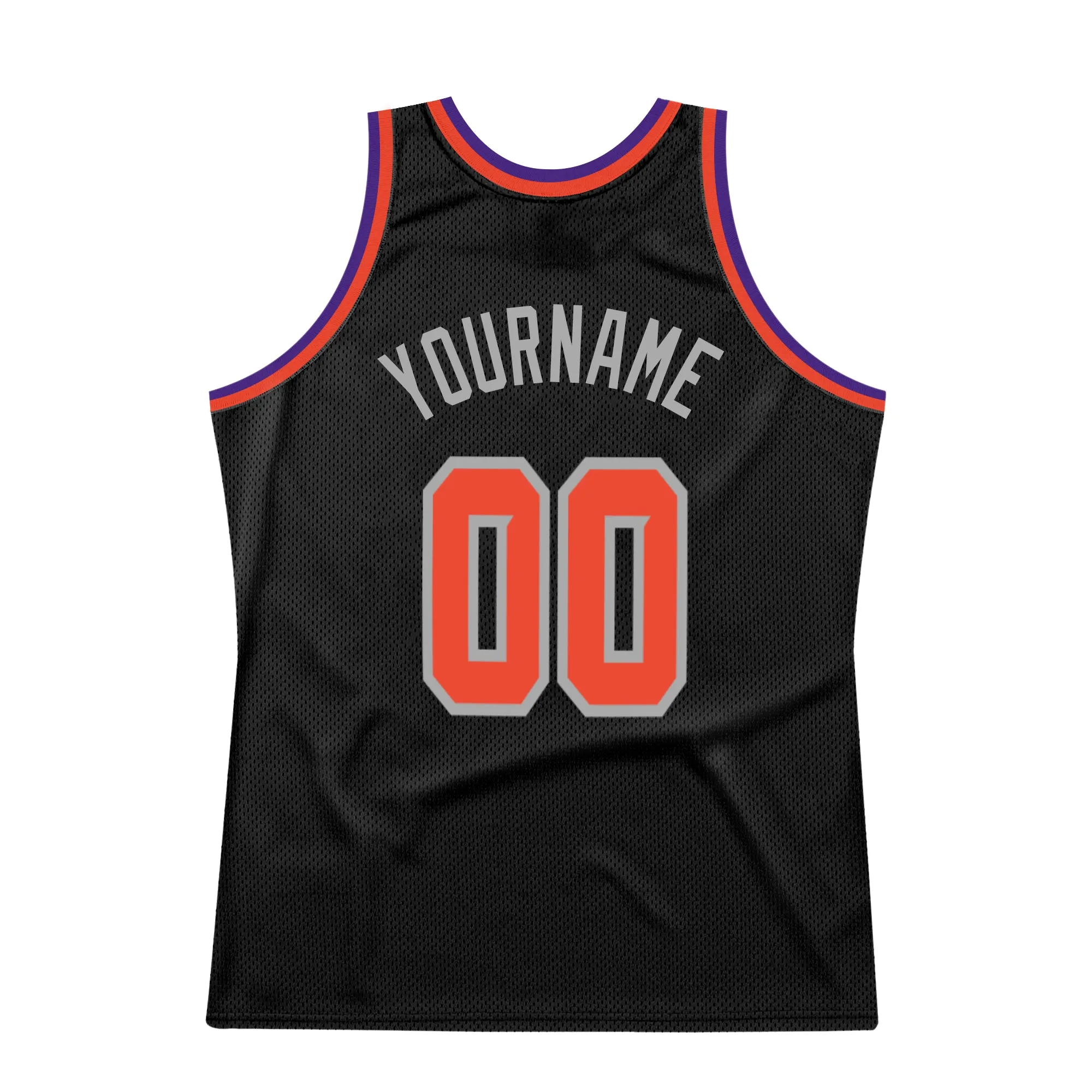 Custom Black Orange-Gray Authentic Throwback Basketball Jersey