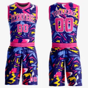 Custom Figure Pink-Gold Music Festival Round Neck Sublimation Basketball Suit Jersey