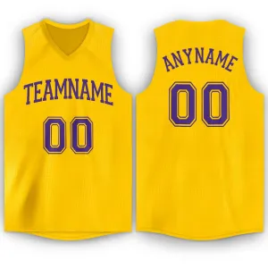 Custom Gold Purple V-Neck Basketball Jersey