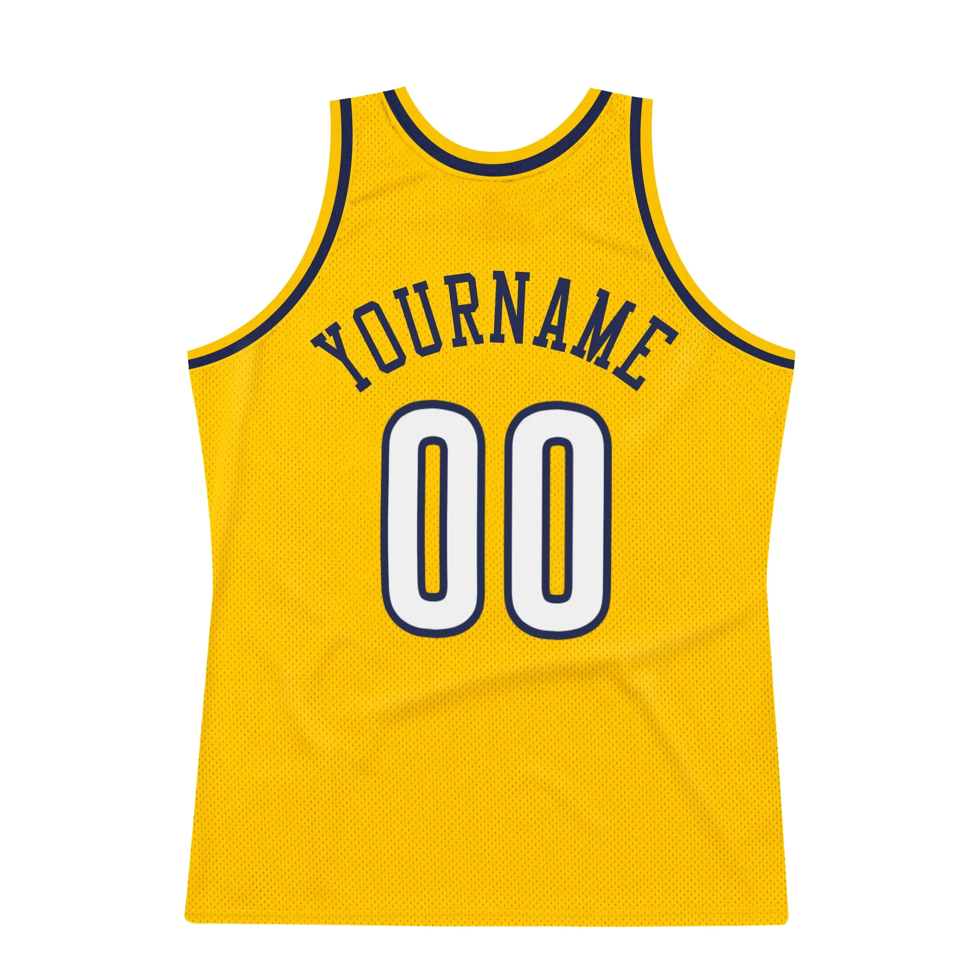 Custom Gold White-Navy Authentic Throwback Basketball Jersey