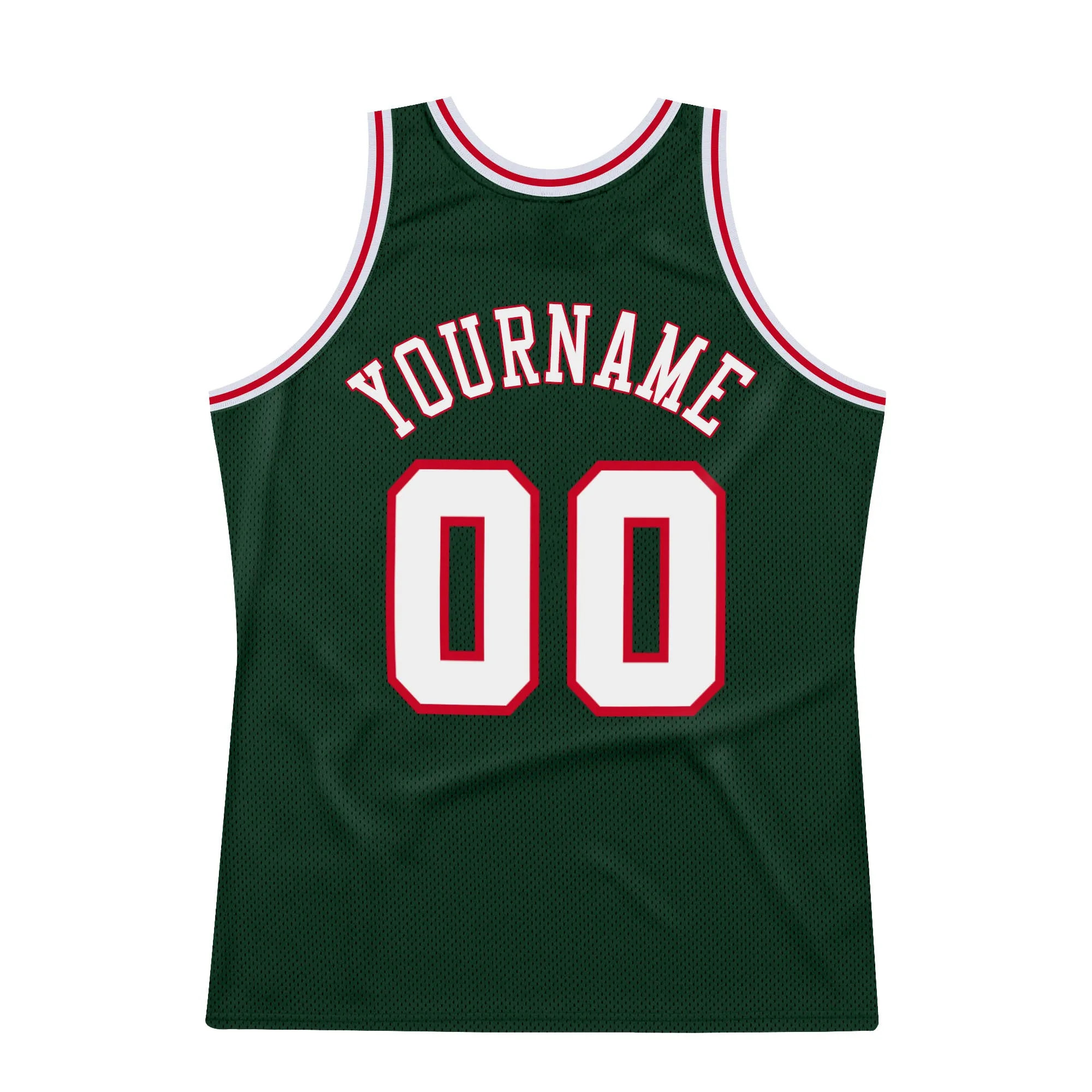 Custom Hunter Green White-Red Authentic Throwback Basketball Jersey