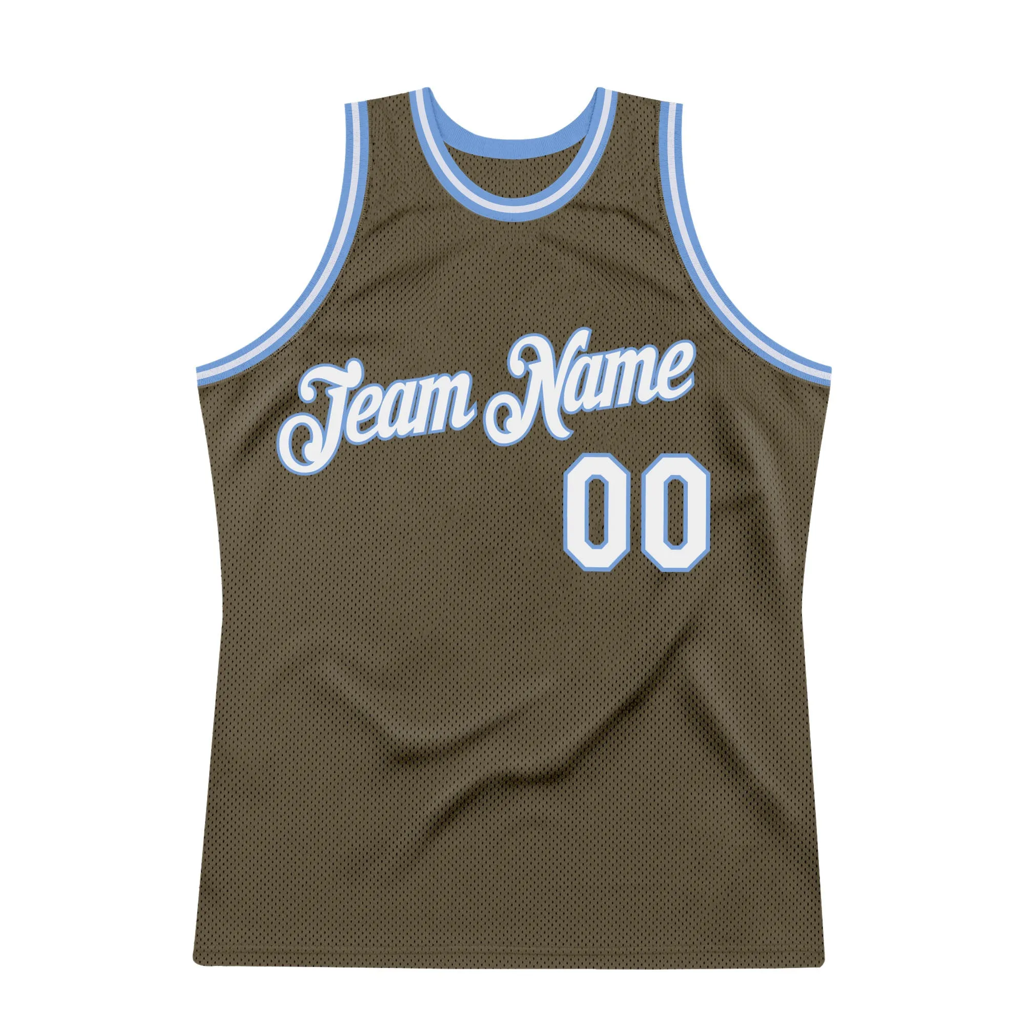 Custom Olive White-Light Blue Authentic Throwback Salute To Service Basketball Jersey