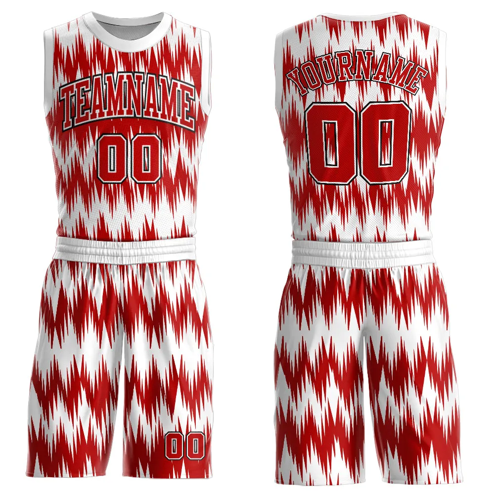 Custom White Red-Black Round Neck Sublimation Basketball Suit Jersey