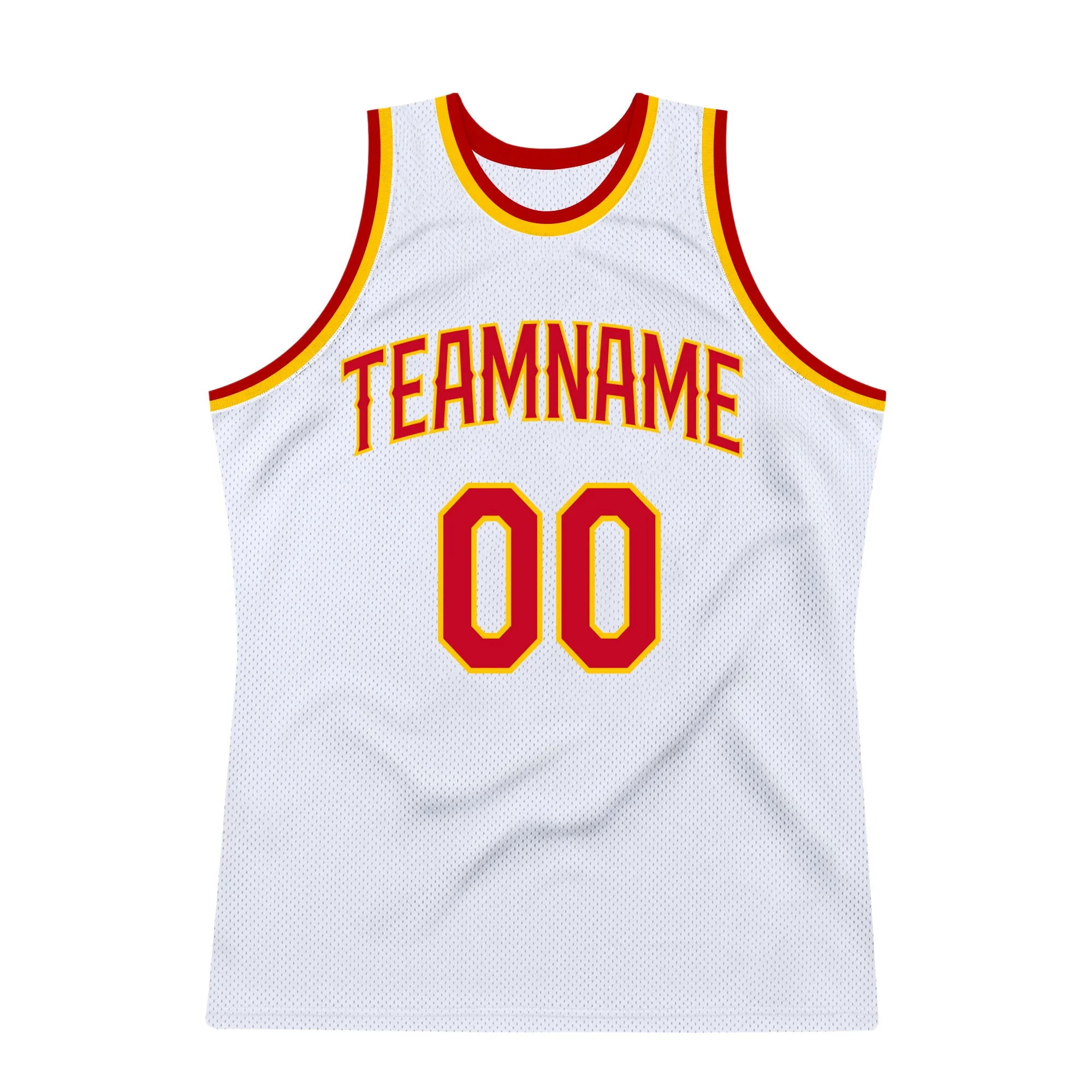 Custom White Red-Gold Authentic Throwback Basketball Jersey