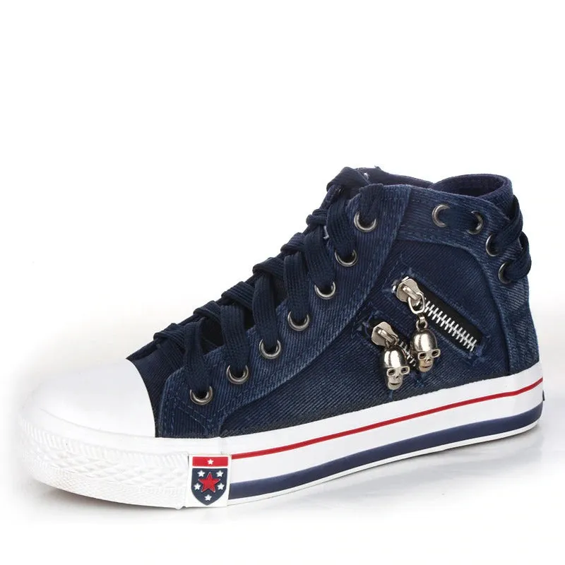 Denim Aura™ | Women's High-Top Sneakers | Denim Fabric, Lace-Up Design, Casual Comfortable Footwear