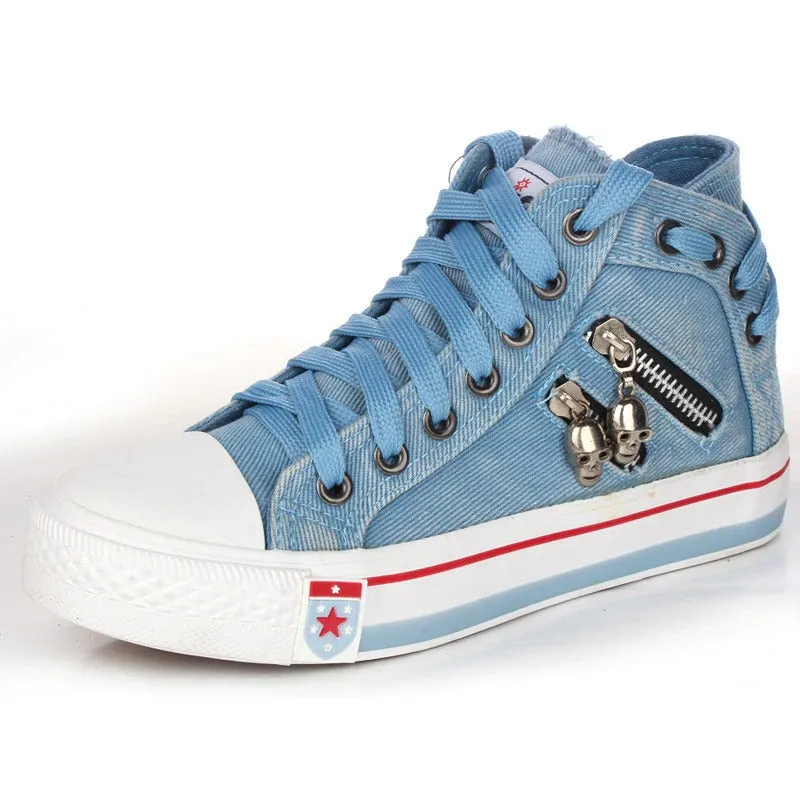 Denim Aura™ | Women's High-Top Sneakers | Denim Fabric, Lace-Up Design, Casual Comfortable Footwear