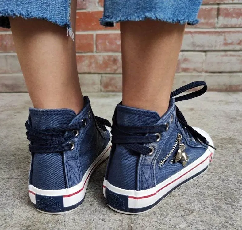 Denim Aura™ | Women's High-Top Sneakers | Denim Fabric, Lace-Up Design, Casual Comfortable Footwear