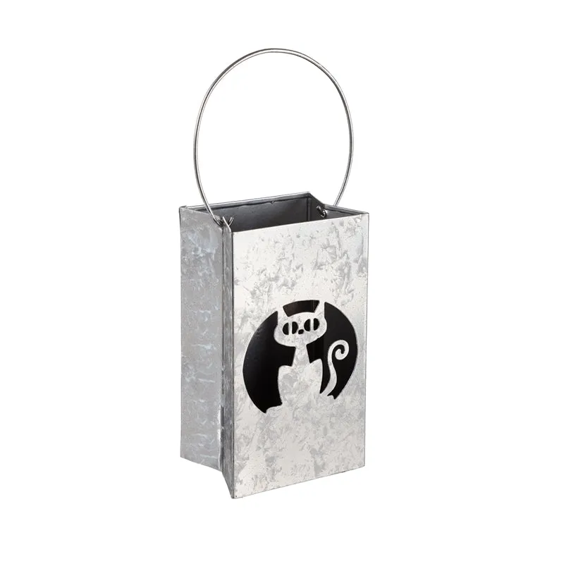 Diecut Galvanized Metal Lantern, 3 Asst, Bat/Cat/Jack-O-Lantern,6.25"x4"x9"inches