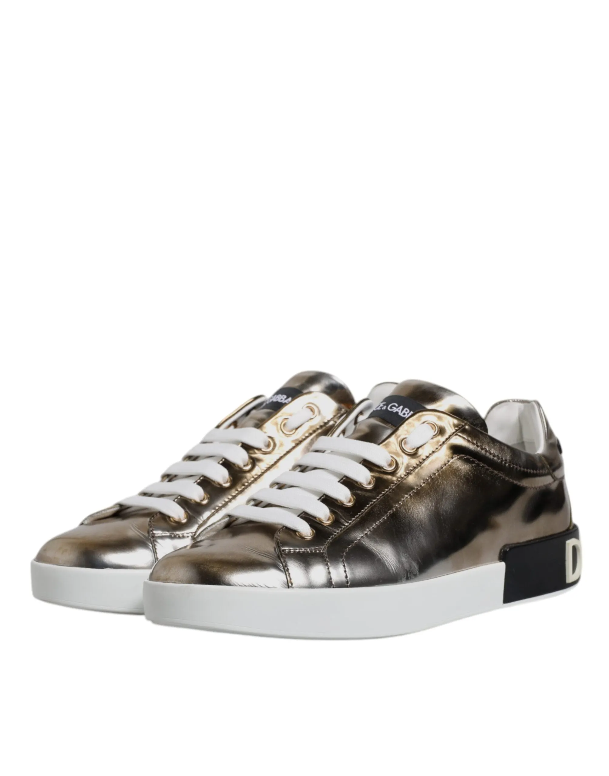 Dolce & Gabbana Silver Portofino Leather Sneakers Shoes