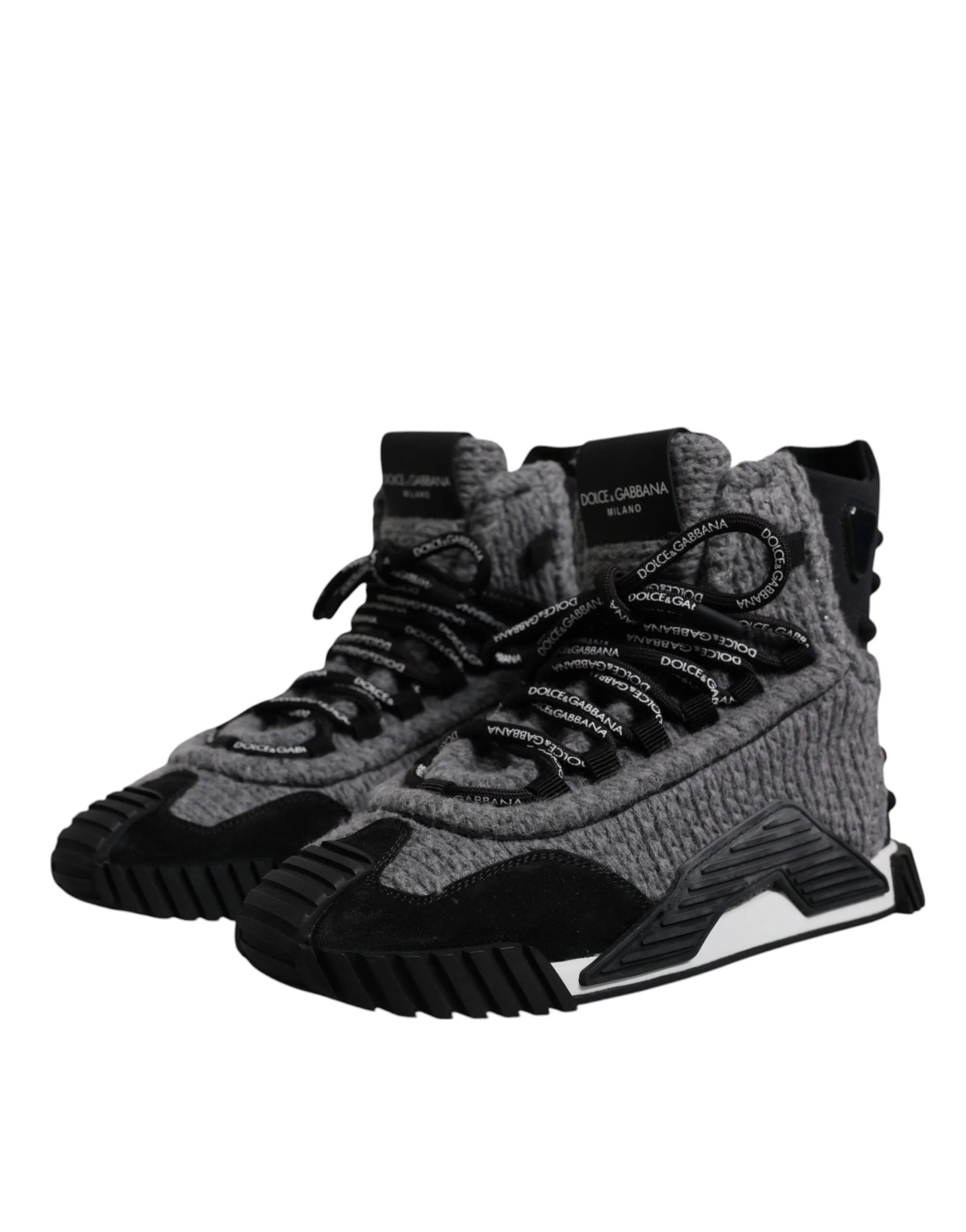 Dolce&Gabbana NS1 Men Black Sneakers Nylon Wool High Top Flat Ankle Boots EUR 40