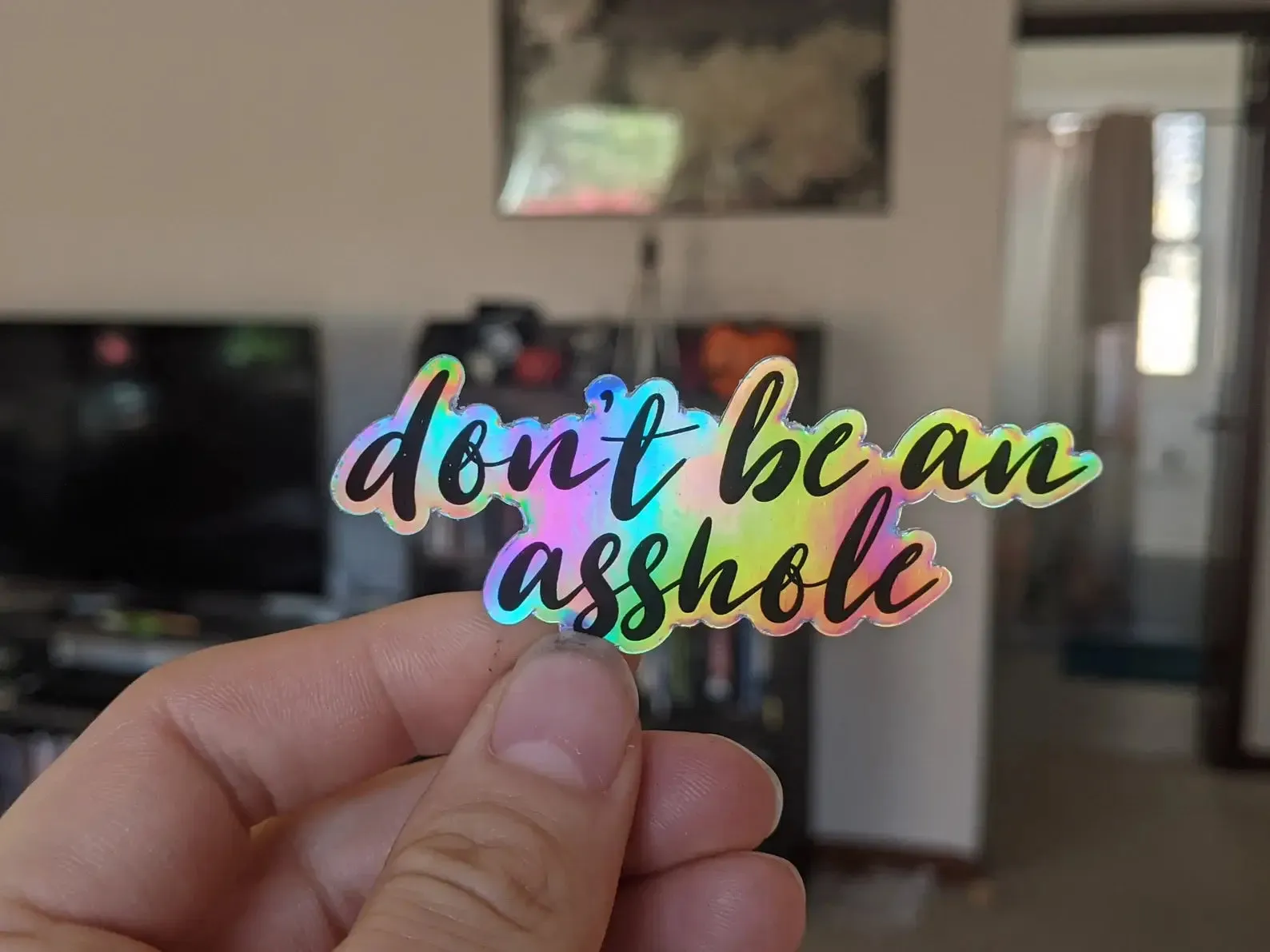 Don't be an asshole cursive vinyl sticker: Holographic