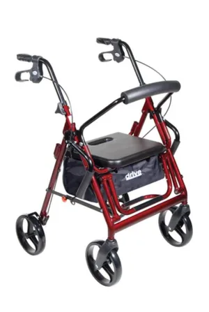 Duet Dual Function Transport Wheelchair Rollator Rolling Walker, Burgundy - 1 Each