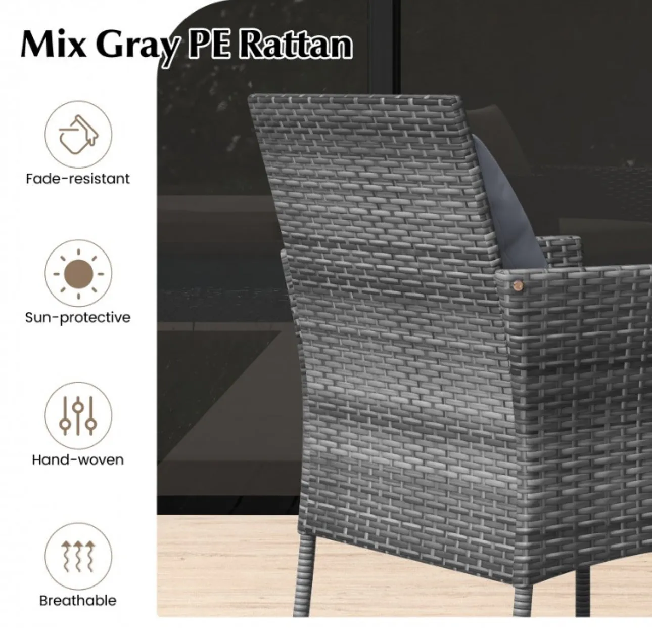 Elegant & Beautiful 3-Piece Patio Furniture Seat With Soft Cushions | Chairs | Tempered Glass Coffee Table | Conversation Sets | PE Rattan