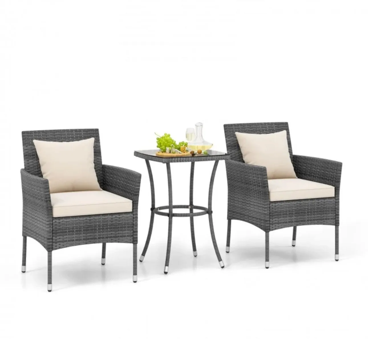Elegant & Beautiful 3-Piece Patio Furniture Seat With Soft Cushions | Chairs | Tempered Glass Coffee Table | Conversation Sets | PE Rattan