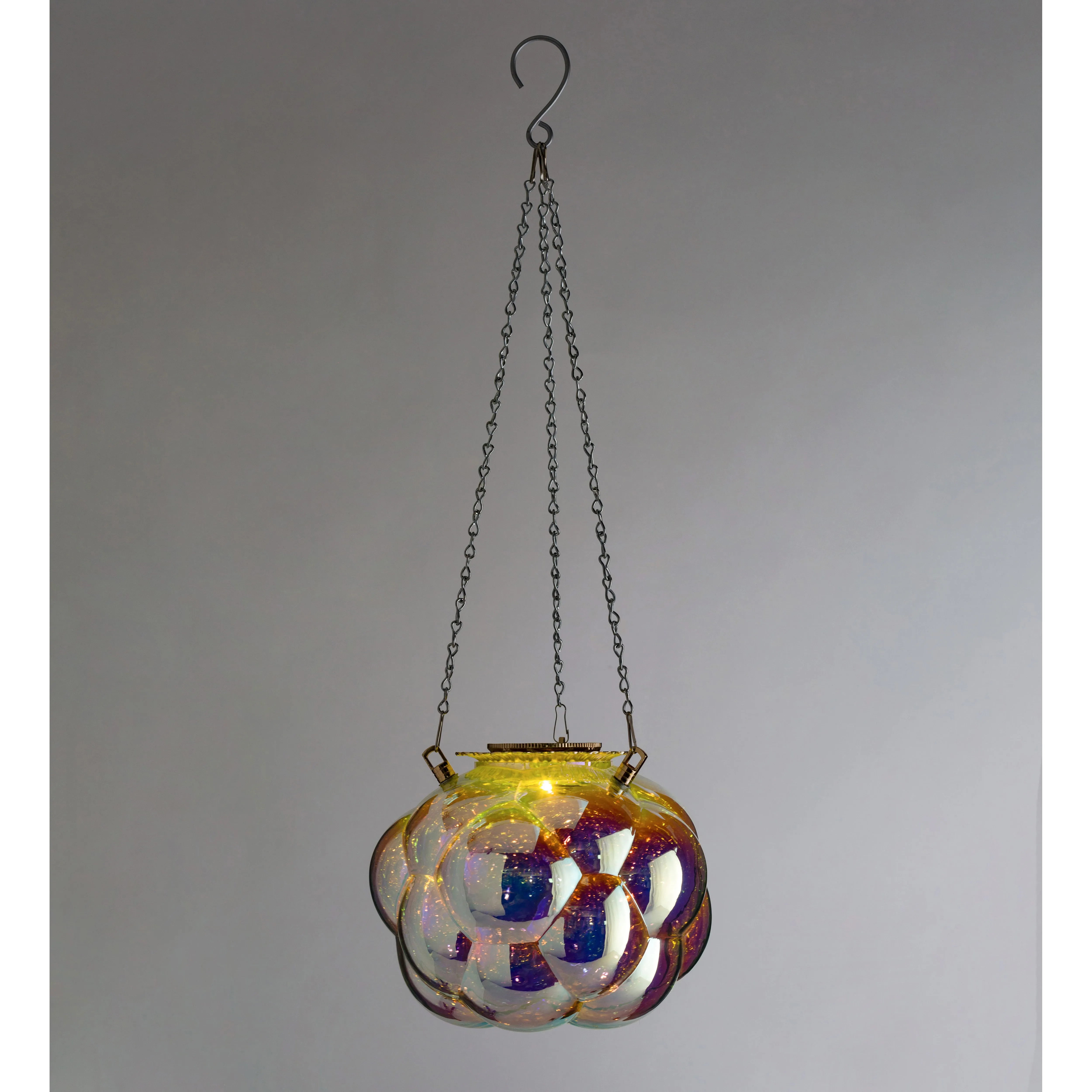 Evergreen Deck & Patio Decor,Hanging Bubbles Solar Iridescent Glass Light with 16" Hanging Chain,9x9x8.63 Inches
