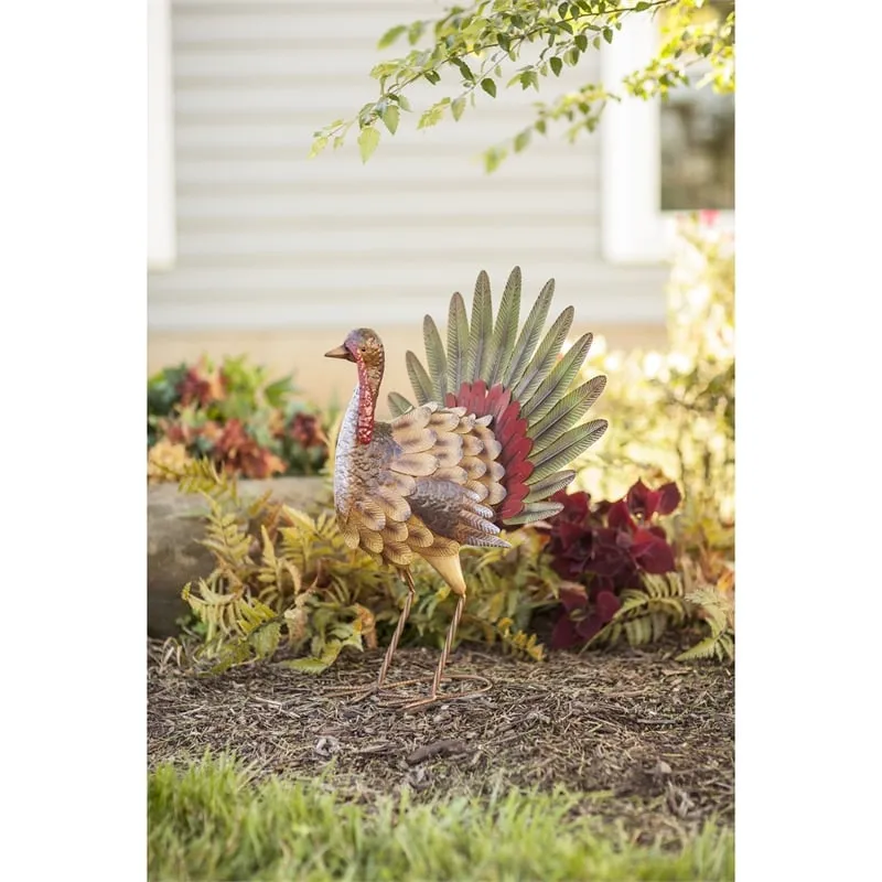 Evergreen Statuary,Metal Tom the Turkey Statue,15.5x20x24.5 Inches