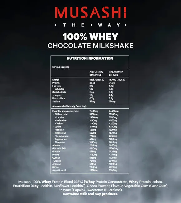 [Expiry: 03/2026] Musashi 100% Whey - Chocolate Milkshake flavour 2kg