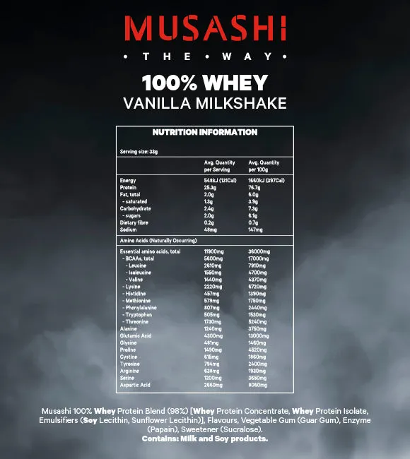 [Expiry: 04/2026]  Musashi 100% Whey Vanilla 2Kg