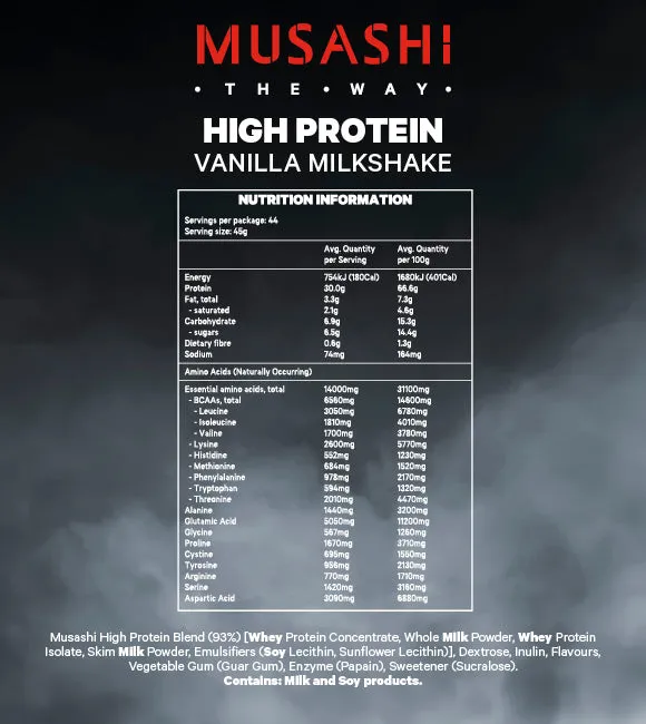 [Expiry: 07/2026] Musashi High Protein Vanilla 2kg
