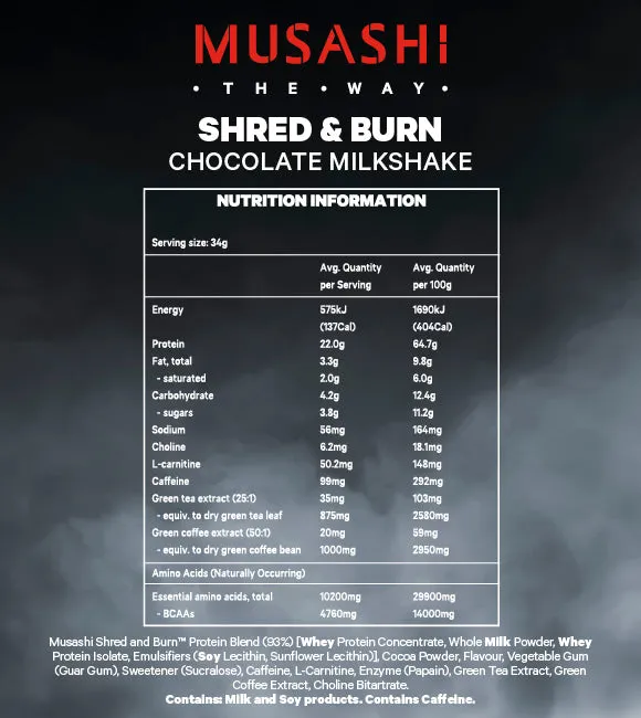 [Expiry: 07/2026] Musashi Shred & Burn Chocolate Milkshake Flavour 2kg